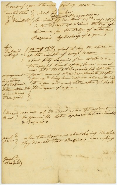 Drouillard Indicted for the Murder of Antoine Bazanais at the Mouth of the River Osage, May 14, 1807 by Unbekannt Unbekannt